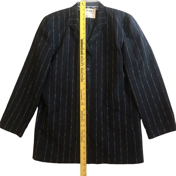 VTG Jaeger London Pinstripe Wool Skirt Suit Set Womens Sz 12 Timeless Menswear - Picture 12 of 16